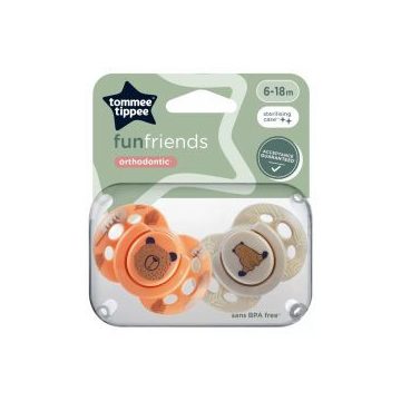   Tommee Tippee Fun Friends játszócumi 6-18 hó 2 db - barack/szürke