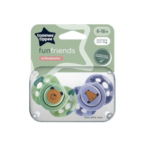 Tommee Tippee Fun Friends játszócumi 6-18 hó 2 db - zöld/kék