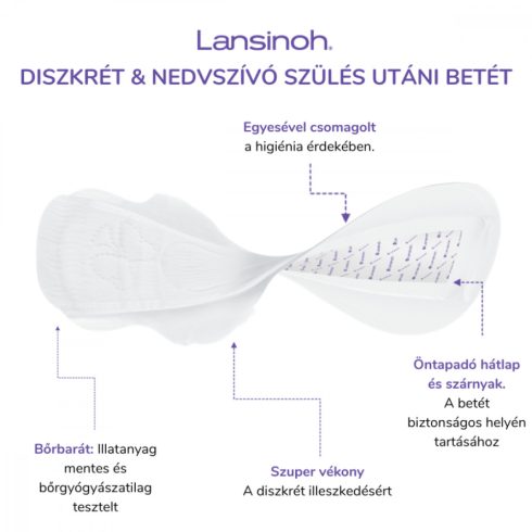 Lansinoh Diszkrét és nedvszívó szülés utáni betét 2. héttől – egyesével csomagolt, 12 db
