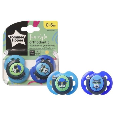 Tommee Tippee fun style játszócumi 0-6 hó 2 db  - kék kutyus