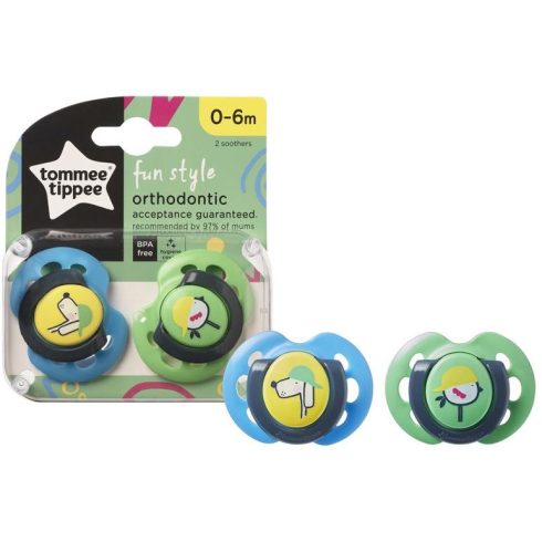 Tommee Tippee fun style játszócumi 0-6 hó 2 db  - kutyus/madár