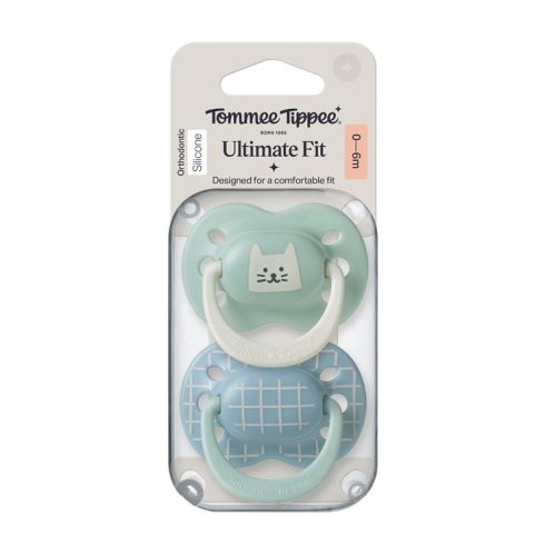 Tommee Tippee Ultimate Fit játszócumi 0-6 hó 2 db - kék/menta cica