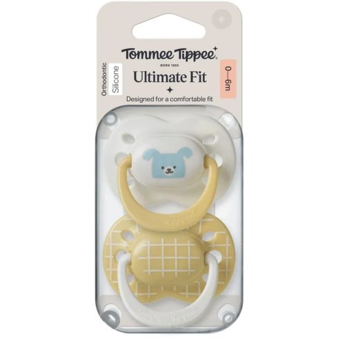 Tommee Tippee Ultimate Fit játszócumi 0-6 hó 2 db - mustársárga/beige kutyus