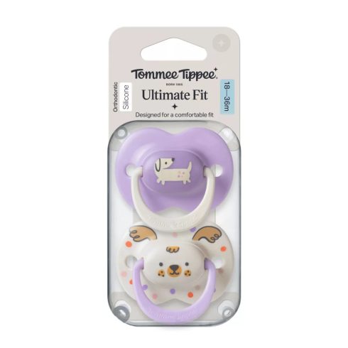 Tommee Tippee Ultimate Fit játszócumi 18-36 hó 2 db - fehér/lila kutyus