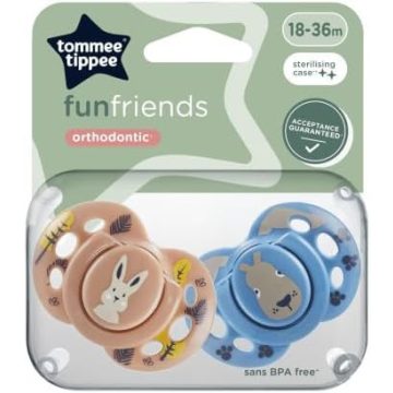   Tommee Tippee Fun Friends játszócumi 18-36 hó 2 db - bézs/kék