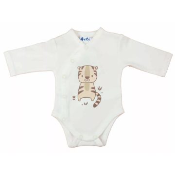   Biopamut elöl patentos hosszú ujjú baba kombidresz (44) - tigris 