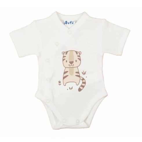 Biopamut elöl patentos rövid ujjú baba kombidresz (68) - tigris