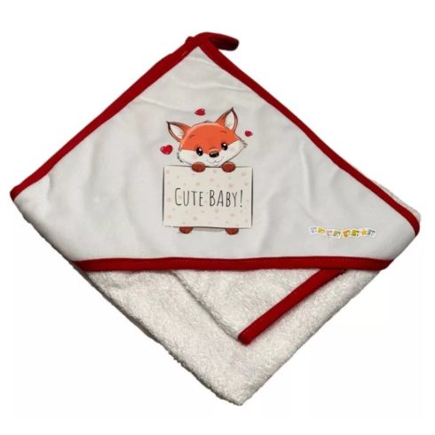 Babastar Frottir fürdőlepedő, fürdetőkesztyűvel 80*80 cm - Cute Róka Szívecskével - Piros 