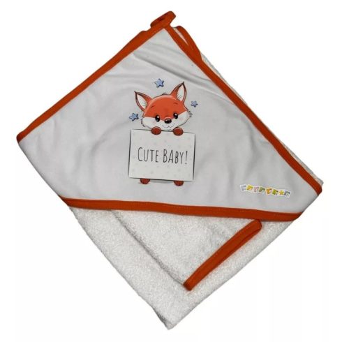 Babastar Frottir fürdőlepedő, fürdetőkesztyűvel 80*80 cm - Cute Róka Szívecskével - Narancs