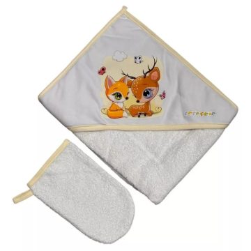   Babastar Frottir fürdőlepedő, fürdetőkesztyűvel 80*80 cm - Őzike és Róka