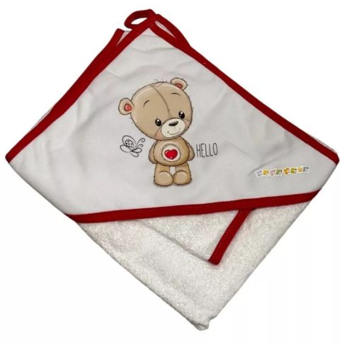 Babastar Frottir fürdőlepedő, fürdetőkesztyűvel 80*80 cm - Hello Maci Szívecskével