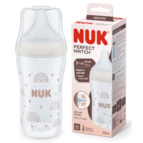 NUK Perfect Match Temperature Control cumisüveg 260 ml 3+hó - Szivárvány 