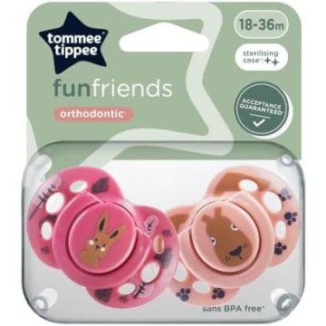   Tommee Tippee Fun Friends játszócumi 18-36 hó 2 db - pink/rózsaszín