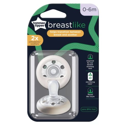 Tommee Tippee breastlike anyamell formájú nyugtatócumi 0-6 hó 2 db (fehér-bézs) 