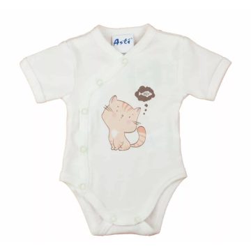   Biopamut elöl patentos rövid ujjú baba kombidresz  (56) - cica