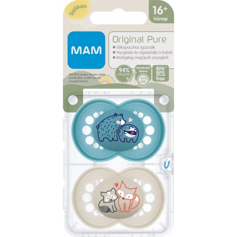 MAM Original Pure 16+ hó nyugtató cumi 2 db-os - kék medve/bézs róka