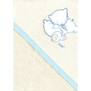   Trimex kapucnis,frottír fürdőlepedő 100*110 cm - beige/kék ölelő maci
