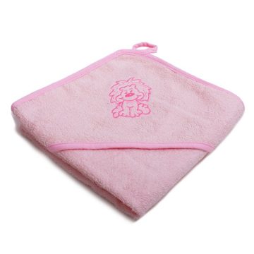   Vaganza hímzett fürdőlepedő, fürdetőkesztyűvel 110*110 cm - rózsaszín oroszlán  