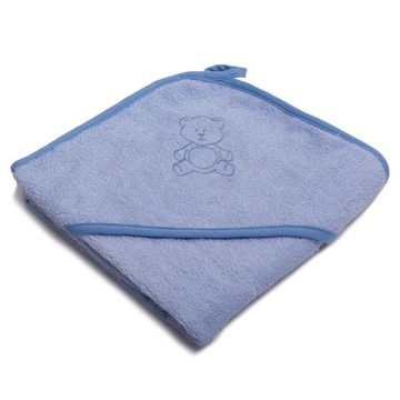   Vaganza hímzett fürdőlepedő, fürdetőkesztyűvel 110*110 cm - kék maci