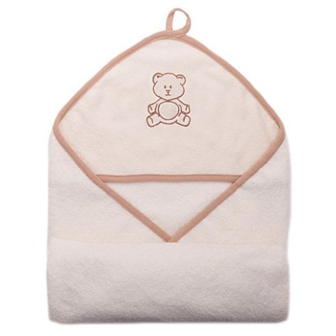 Vaganza hímzett fürdőlepedő, fürdetőkesztyűvel 110*110 cm - drapp maci