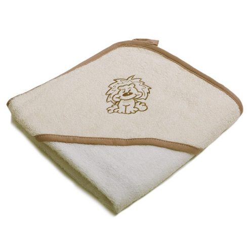 Vaganza hímzett fürdőlepedő, fürdetőkesztyűvel 110*110 cm - drapp oroszlán 