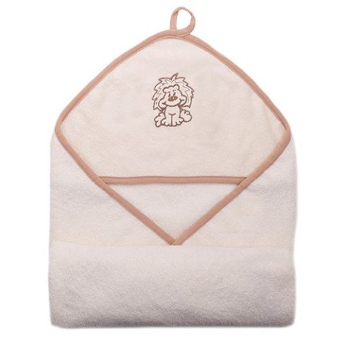 Vaganza hímzett fürdőlepedő, fürdetőkesztyűvel 110*110 cm - drapp oroszlán 