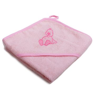   Vaganza hímzett fürdőlepedő, fürdetőkesztyűvel 110*110 cm - rózsaszín kacsa
