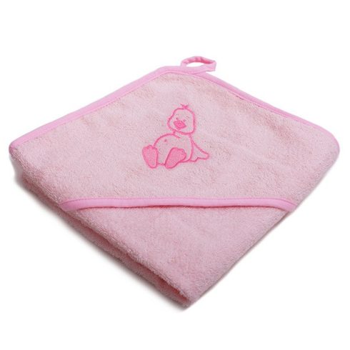 Vaganza hímzett fürdőlepedő, fürdetőkesztyűvel 110*110 cm - rózsaszín kacsa