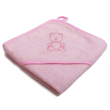   Vaganza hímzett fürdőlepedő, fürdetőkesztyűvel 110*110 cm - rózsaszín maci