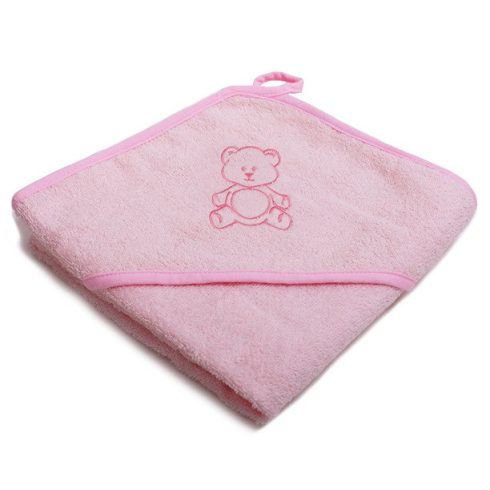 Vaganza hímzett fürdőlepedő, fürdetőkesztyűvel 110*110 cm - rózsaszín maci