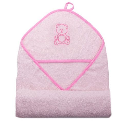 Vaganza hímzett fürdőlepedő, fürdetőkesztyűvel 110*110 cm - rózsaszín maci