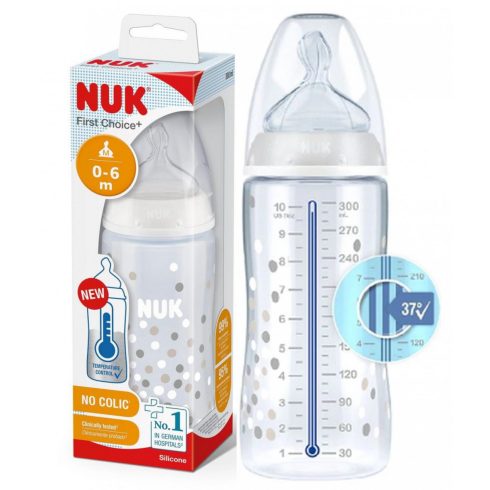 NUK First Choice Temperature Control cumisüveg 300 ml 0-6 m - pöttyös