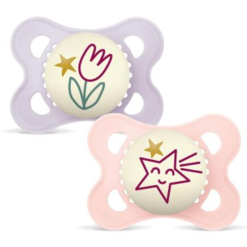   Mam Original Night szilikon nyugtató cumi 2-6 hó 2db - lila tulipán/rózsaszín csillag 