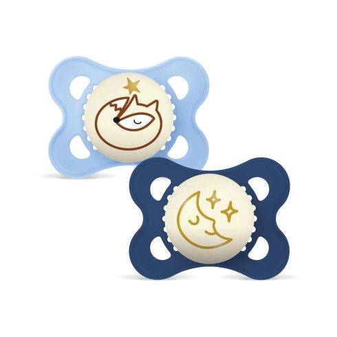 Mam Original Night szilikon nyugtató cumi 2-6 hó 2db - kék róka/kék hold 