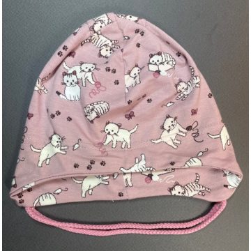   Minimanó Pamut kötős sapka (40) - Cica Mintás Rózsaszín