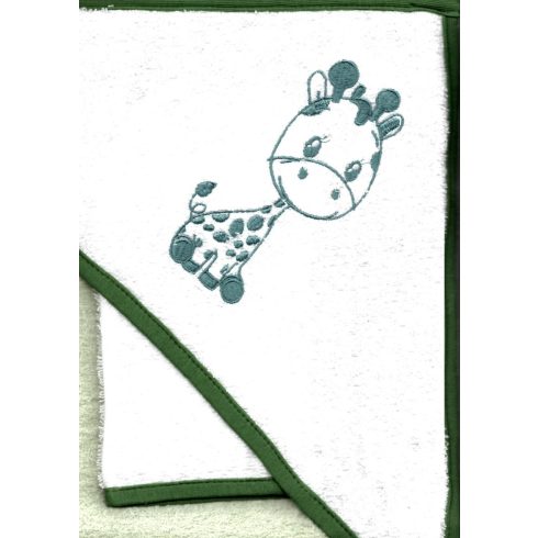 Babastar hímzett fürdőlepedő, fürdetőkesztyűvel 80*80 cm - zsiráf fehér/zöld