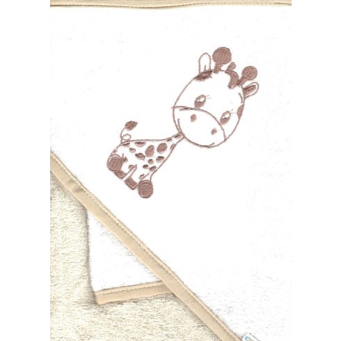 Babastar hímzett fürdőlepedő, fürdetőkesztyűvel 80*80 cm - zsiráf fehér/natúr