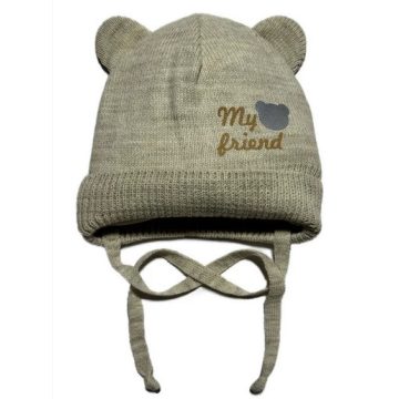   Minimanó Kötős Macifüles Fiú Kötött Sapka (36-38) - Bézs