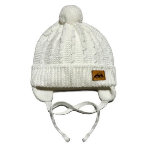 Minimanó Kötős Autó Mintás Fiú Kötött Sapka (40-42) - fehér autó 