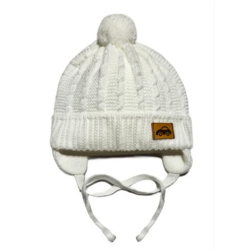 Minimanó Kötős Autó Mintás Fiú Kötött Sapka (40-42) - fehér autó 