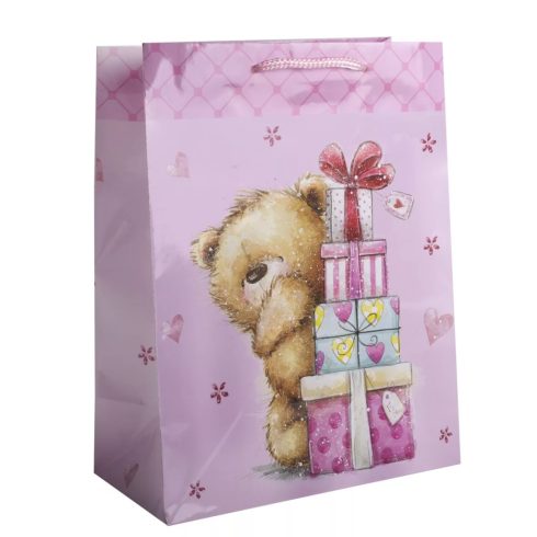 Ajándéktasak Maci + rózsaszín ajándék 26x32 cm