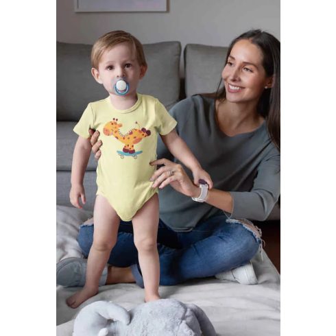 Rövid ujjú baba body - sárga zsiráf (50)