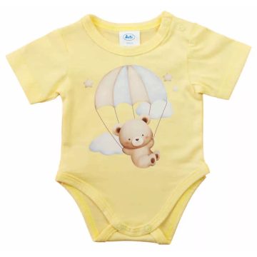 Rövid ujjú baba body sárga maci (56)