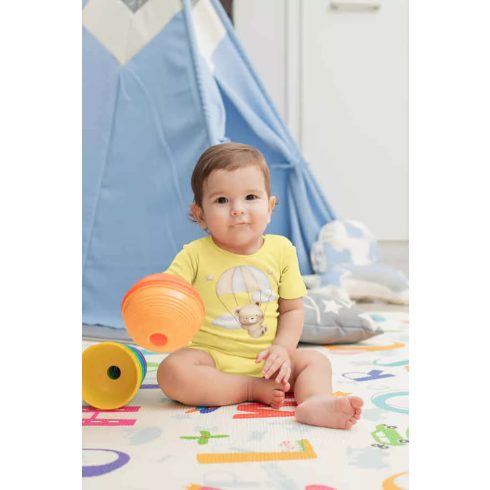 Rövid ujjú baba body sárga maci (62)