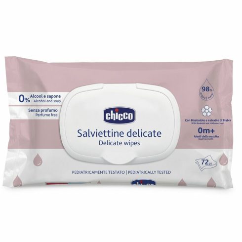 Chicco Delikát illatmentes törlőkendő keményfedéllel 72 db illatmentes érzékeny bőrre 0h+