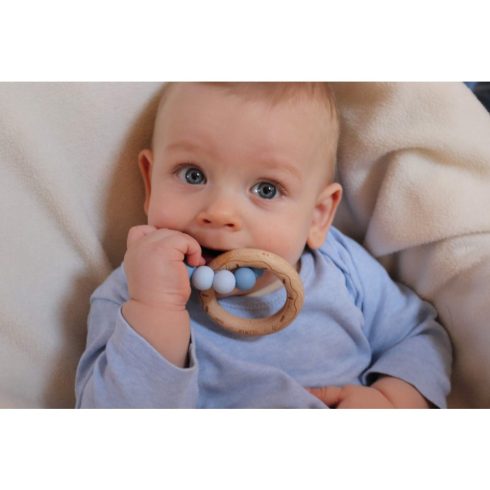 Mimijo Szilikon rágóka fa karikával - Kék