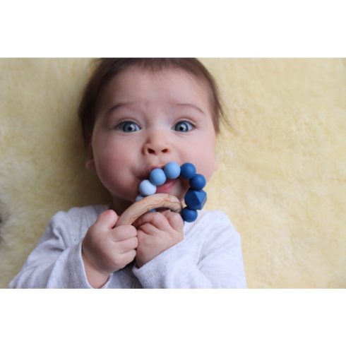 Mimijo Szilikon rágóka fa karikával - Kék