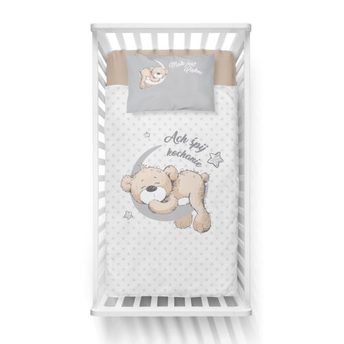 Pamut ágynemű huzat 100*135 cm - Maci a Holdon szürke / fehér