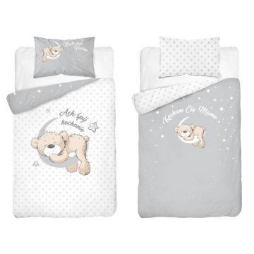 Pamut ágynemű huzat 90*120 cm - Maci a Holdon szürke