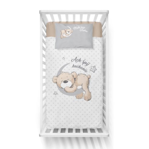 Pamut ágynemű huzat 90*120 cm - Maci a Holdon szürke